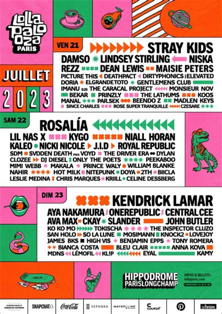 Kendrick Lamar, Rosalía and Stray Kids To Headline Lolla Paris 2023